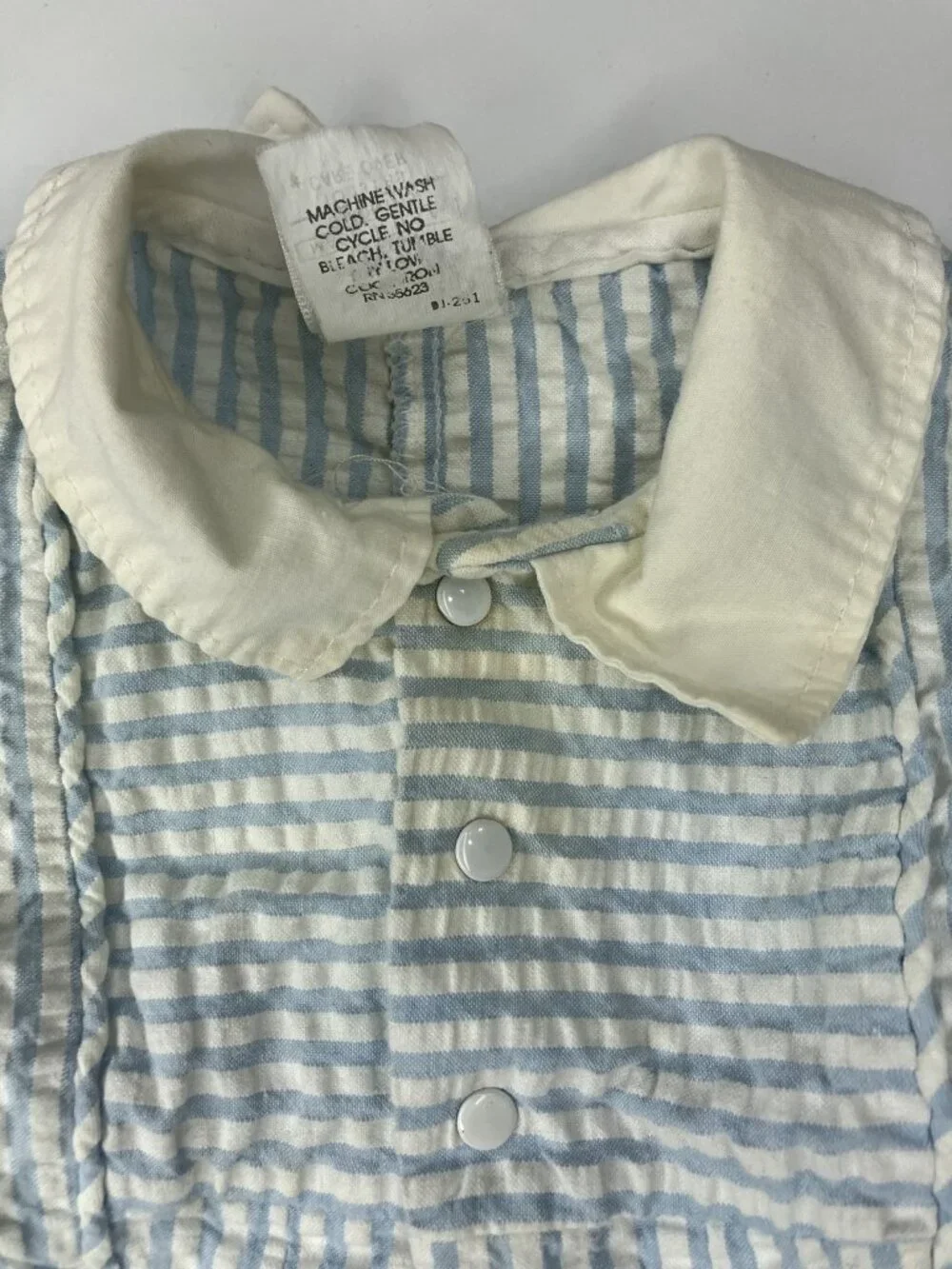 Vintage Baby Dior Seersucker Romper One Piece Blue White Stripes Train READ